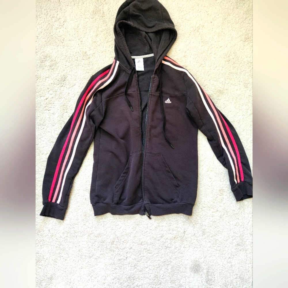 Adidas Black Hoodie with Pink Stripes